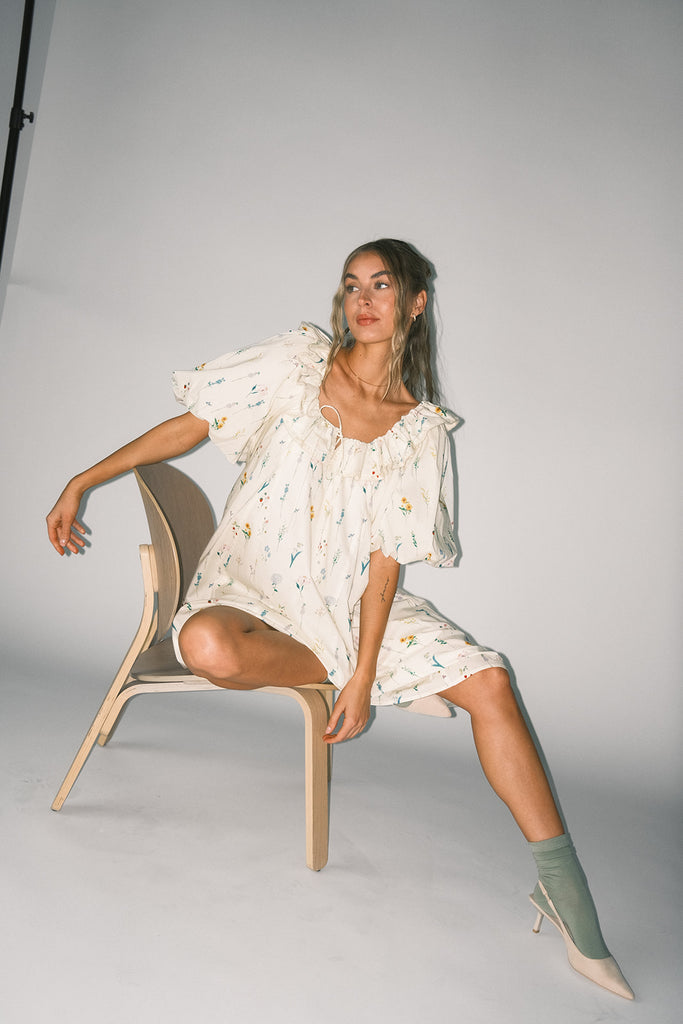 mini good luck puff sleeve dress // cream *zoco exclusive*