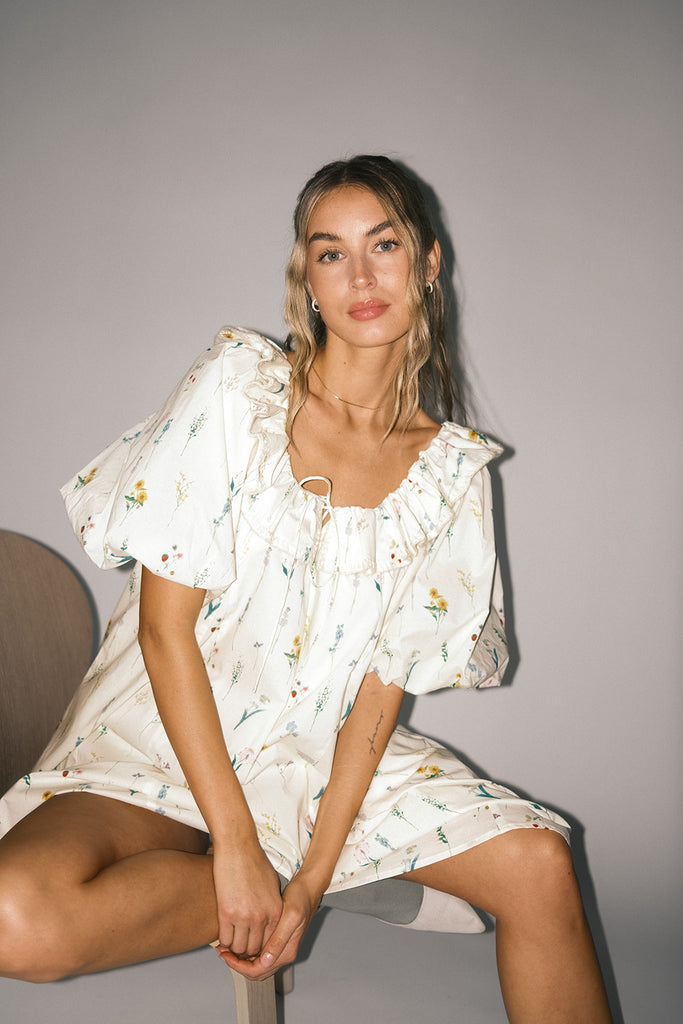 mini good luck puff sleeve dress // cream *zoco exclusive*