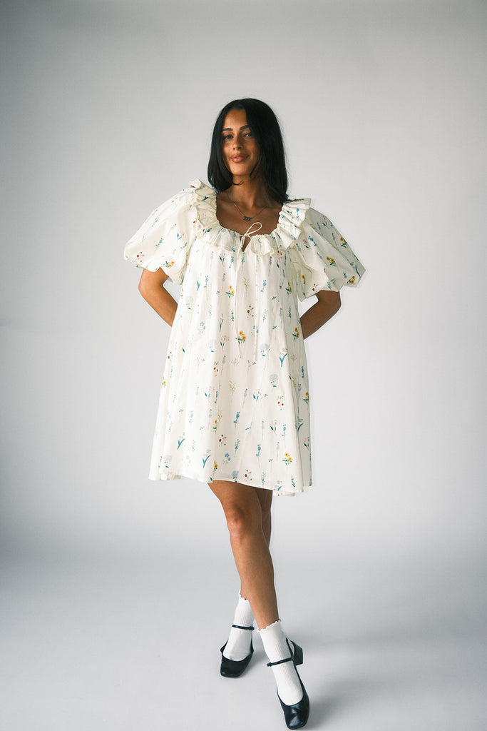 mini good luck puff sleeve dress // cream *zoco exclusive*