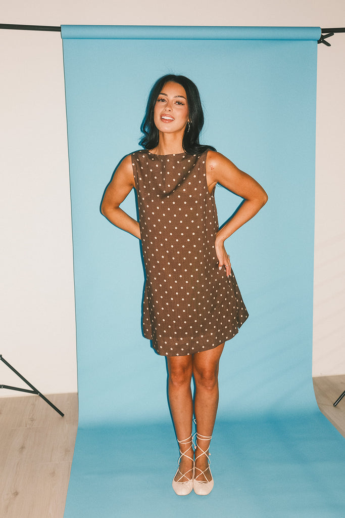 sicily linen mini dress // mocha dot *zoco exclusive*
