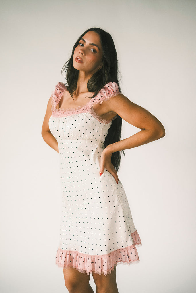 hadley mini dress + scarf // pink polka dot *zoco exclusive*