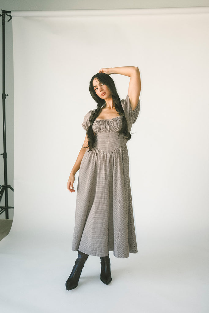 nora midi dress // brown gingham *zoco exclusive*