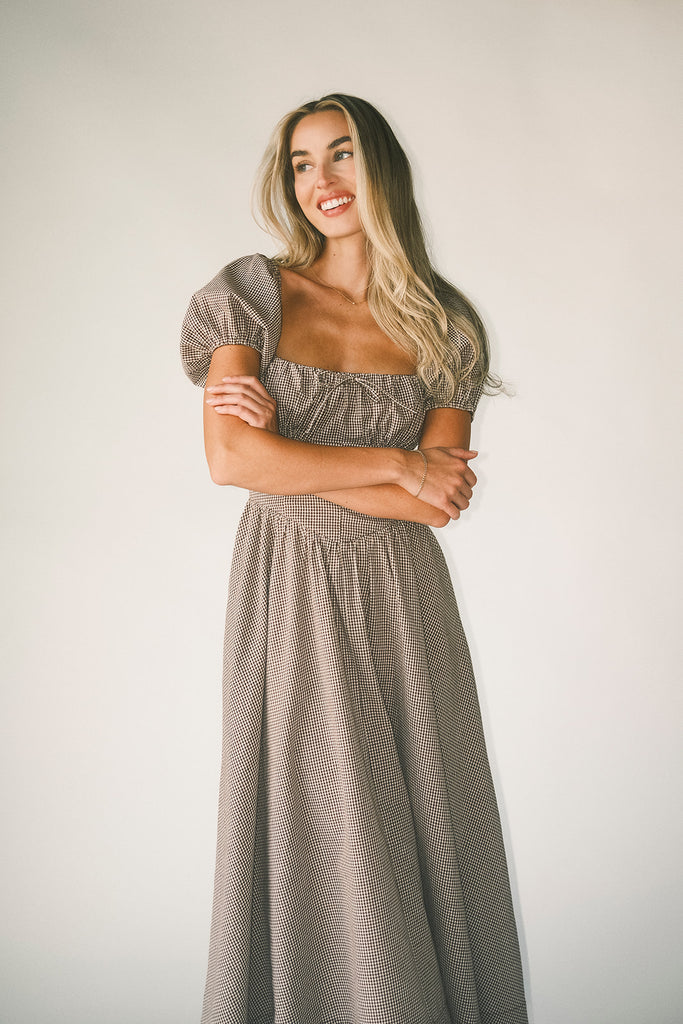 nora midi dress // brown gingham *zoco exclusive*