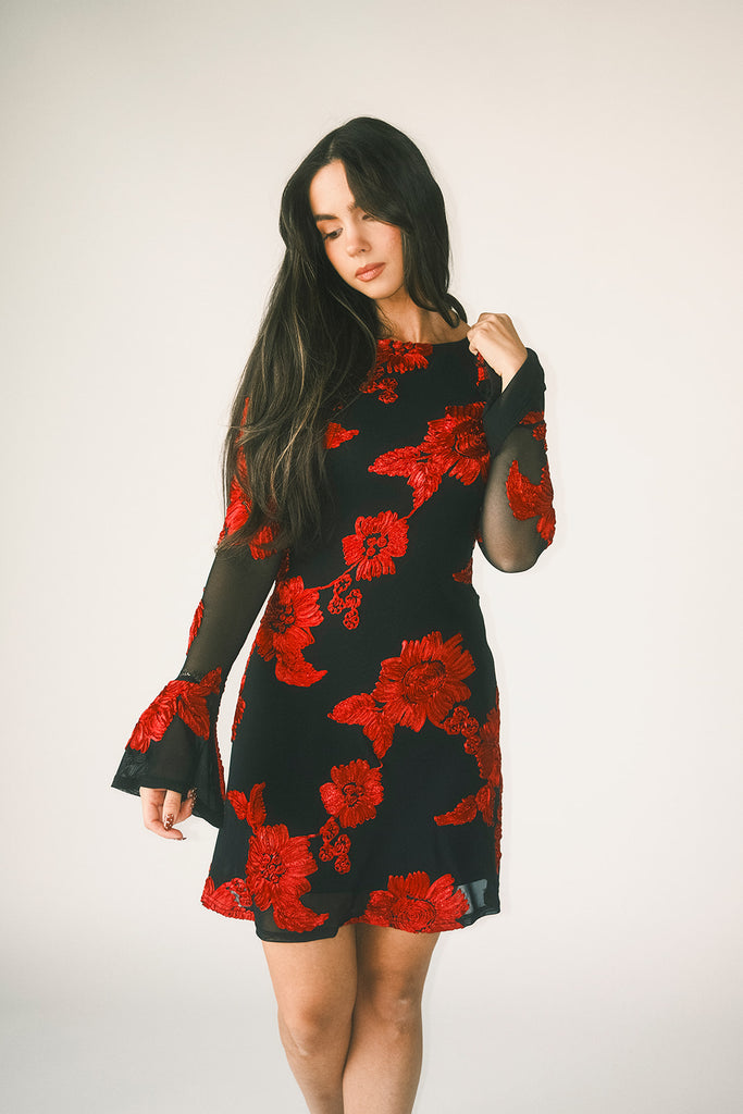 cleo mesh mini dress // red floral *zoco exclusive*
