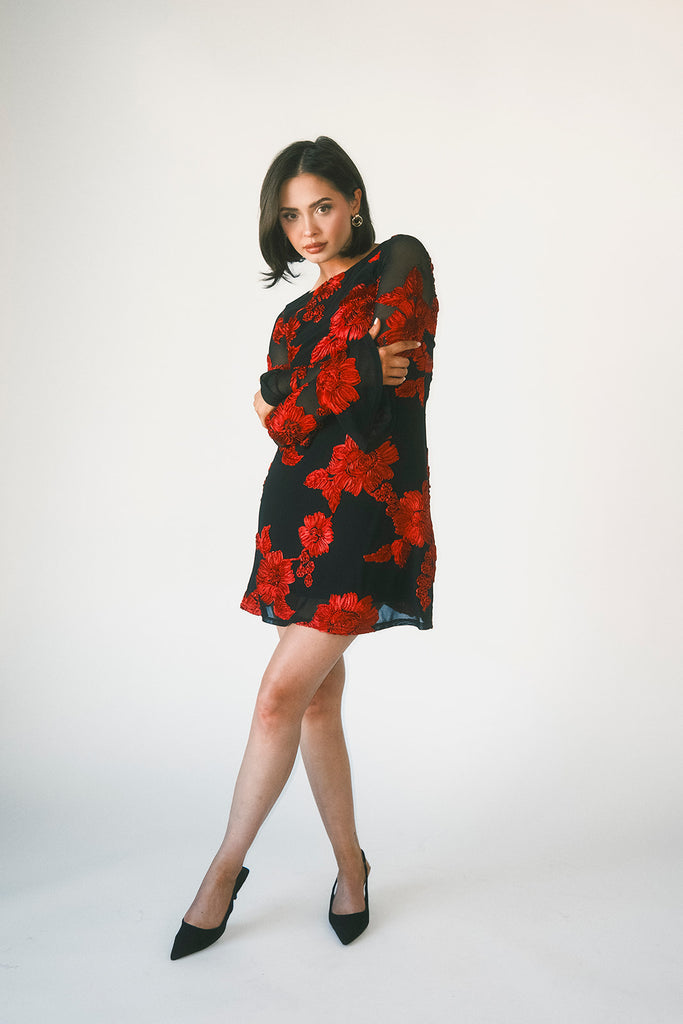 cleo mesh mini dress // red floral *zoco exclusive*