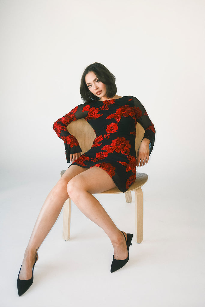 cleo mesh mini dress // red floral *zoco exclusive*