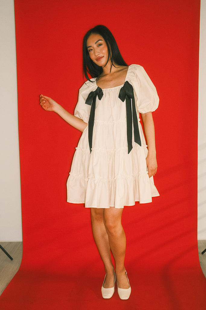 short daymaker dress // cream + bows *zoco exclusive*