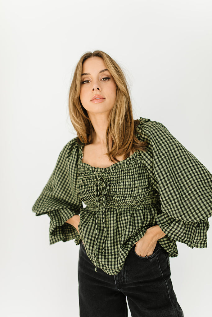 halo gingham top // olive
