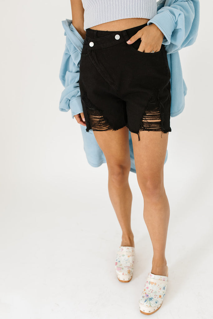 road trip denim shorts // black