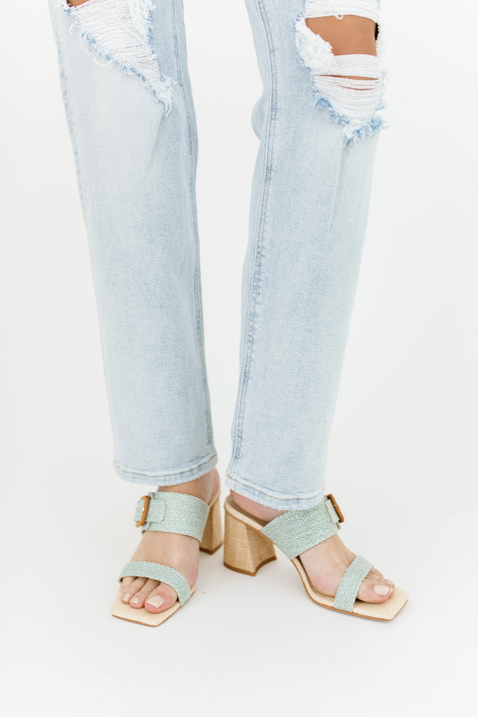 posy raffia slide in mint // dolce vita