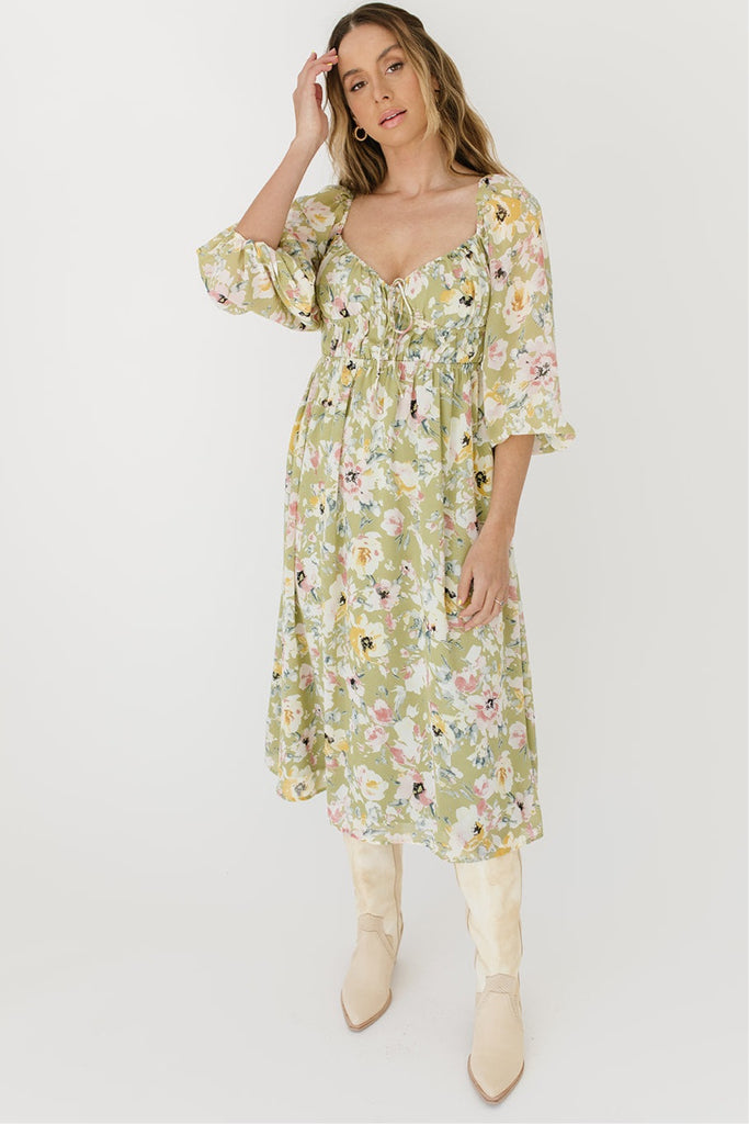 secret garden floral midi dress