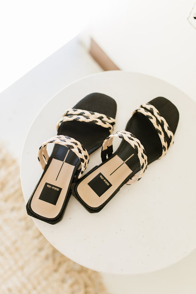 haize raffia sandals in black + natural raffia // dolce vita