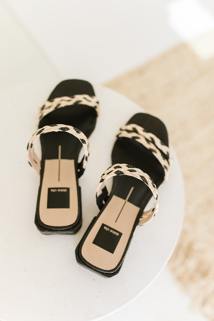 haize raffia sandals in black + natural raffia // dolce vita