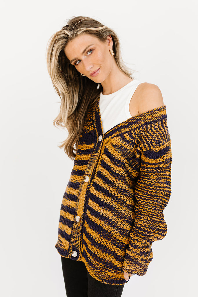 one up striped cardigan