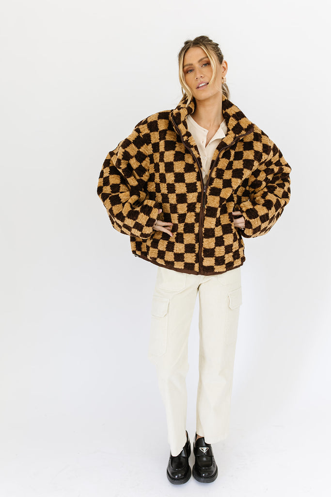 coco checkered fleece jacket