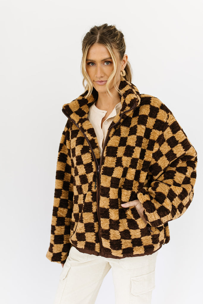 coco checkered fleece jacket