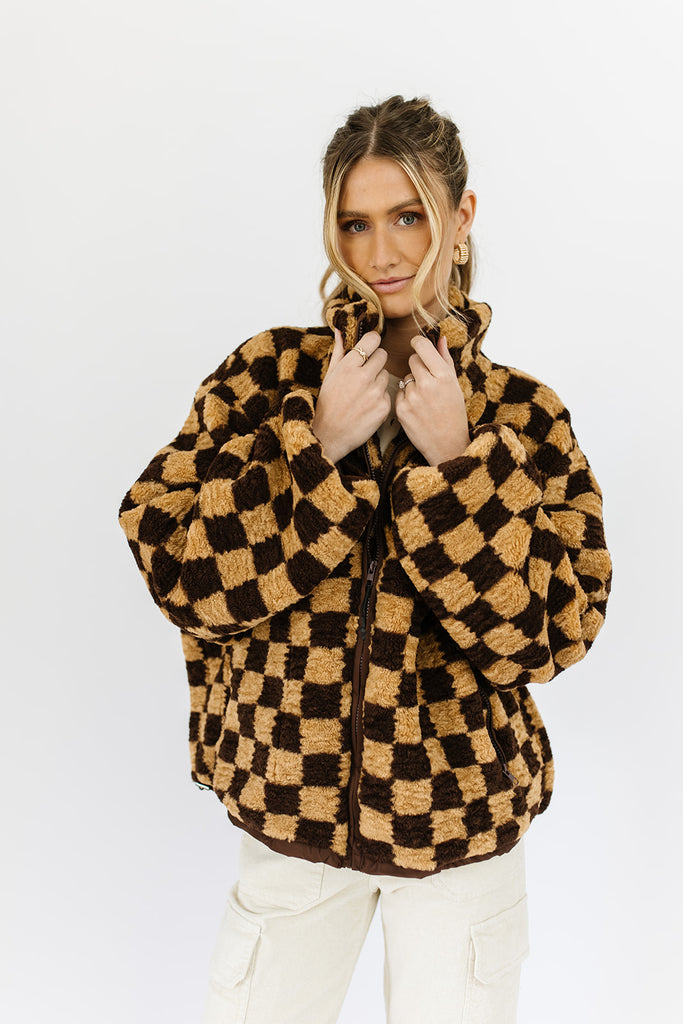coco checkered fleece jacket