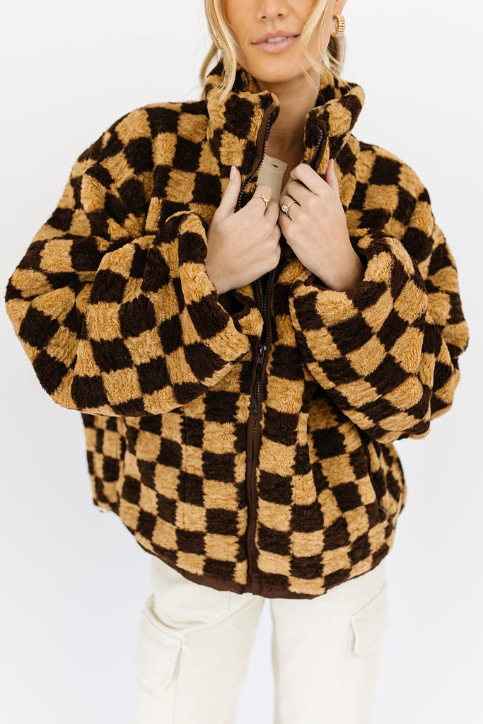 coco checkered fleece jacket