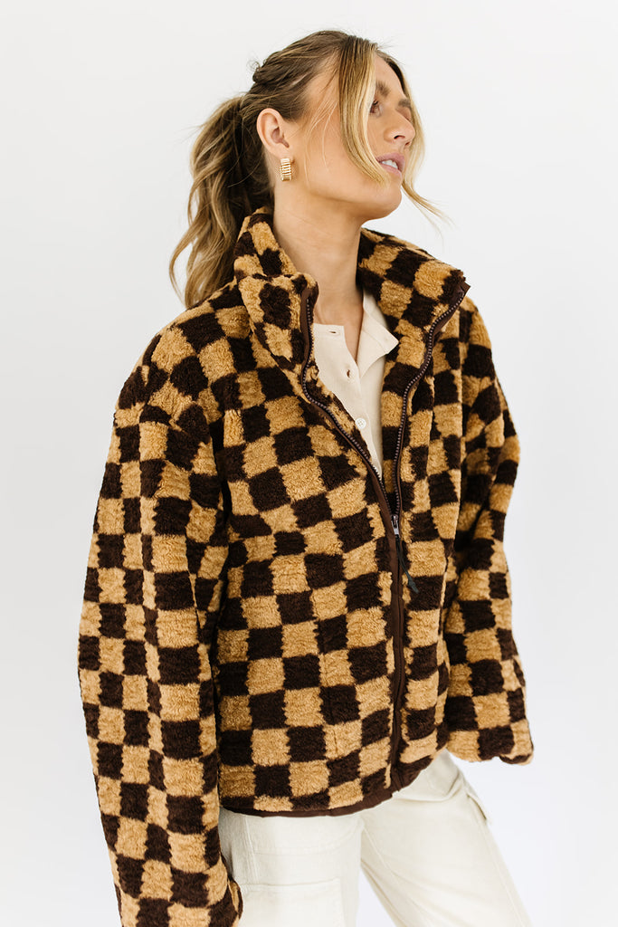 coco checkered fleece jacket