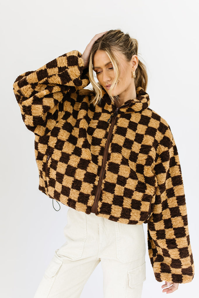 coco checkered fleece jacket