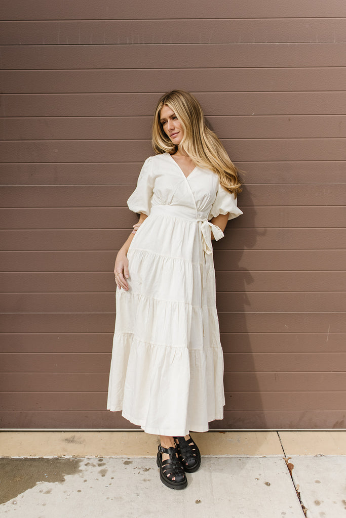 come over wrap dress // cream