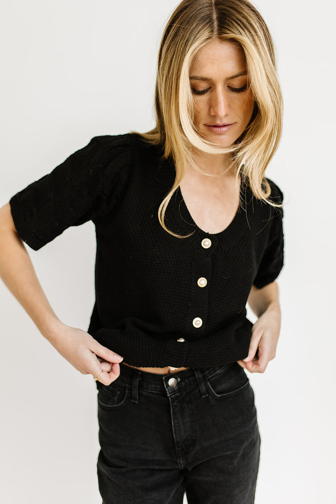 nora button knit top // black