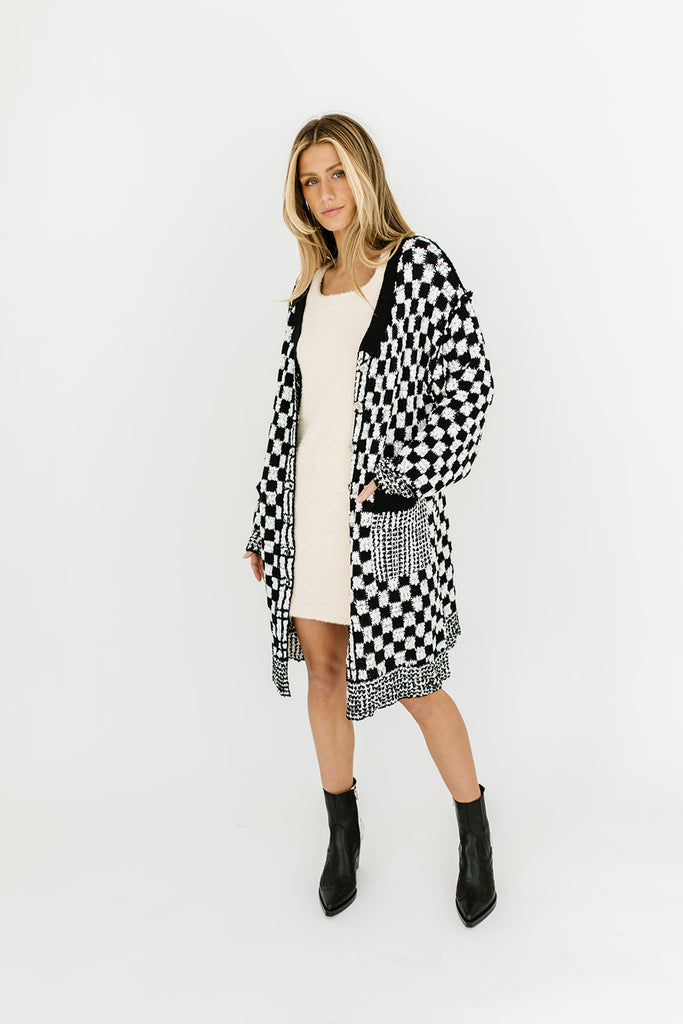 one track mind checkered cardigan