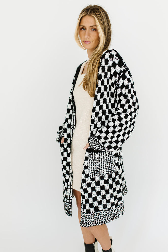 one track mind checkered cardigan