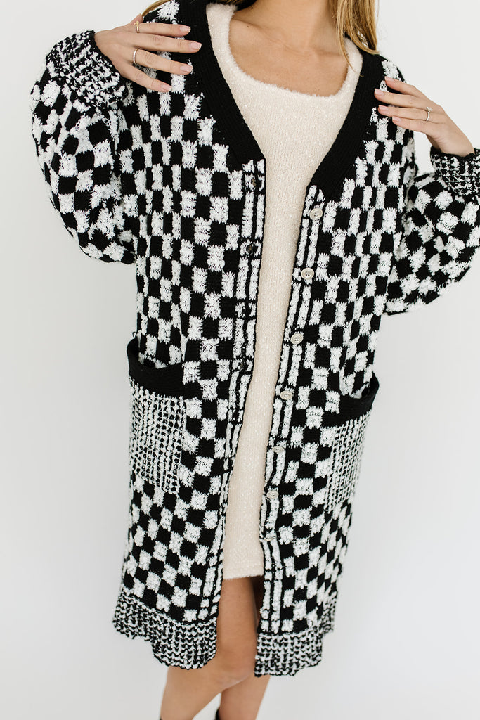 one track mind checkered cardigan