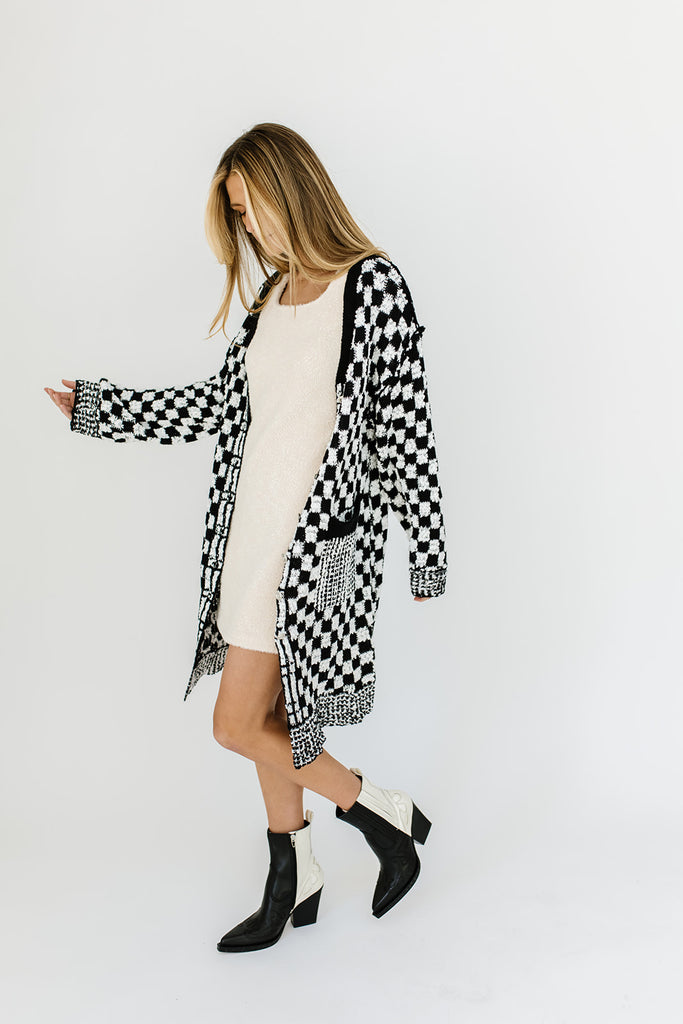 one track mind checkered cardigan