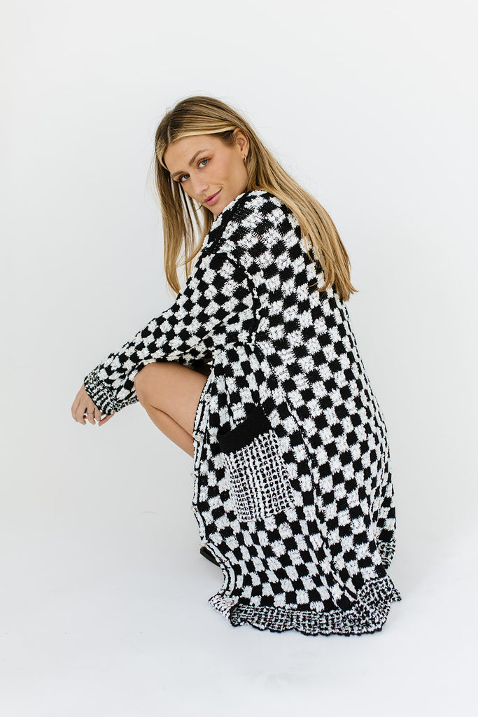 one track mind checkered cardigan