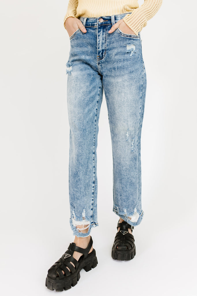 jewel wide leg distressed denim *restocked*