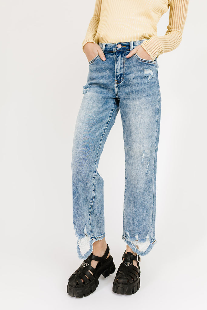 jewel wide leg distressed denim *restocked*
