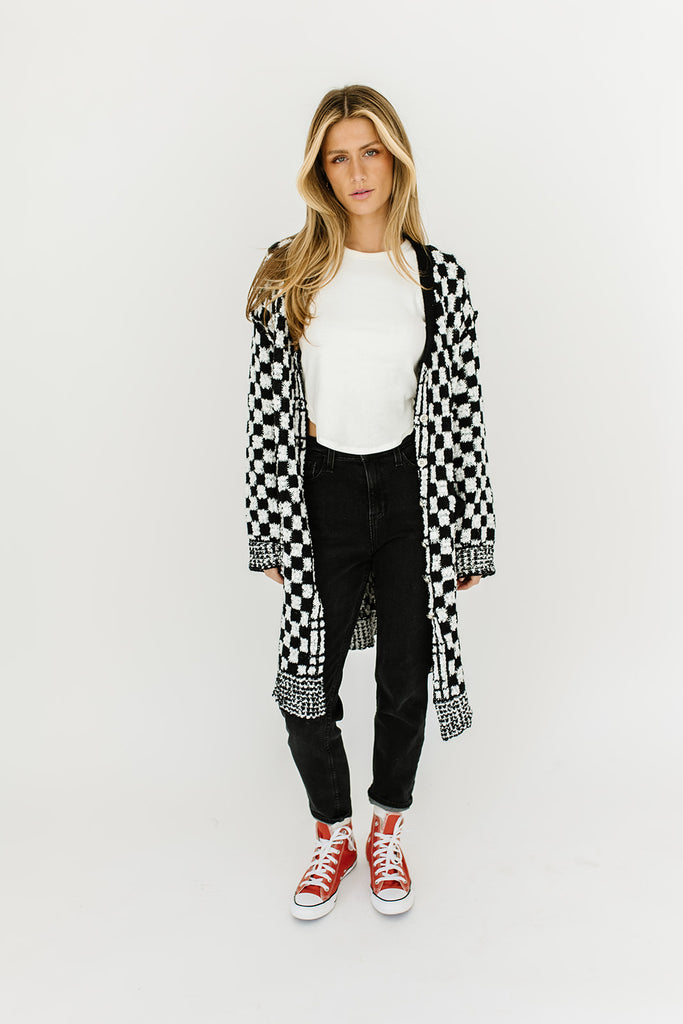 one track mind checkered cardigan