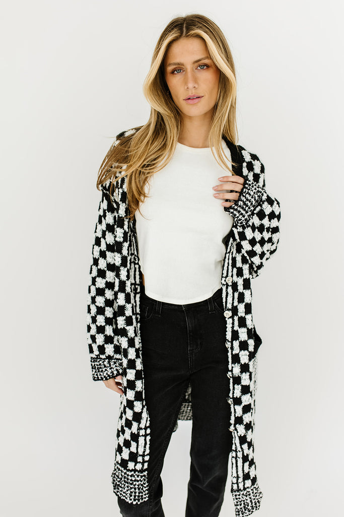 one track mind checkered cardigan