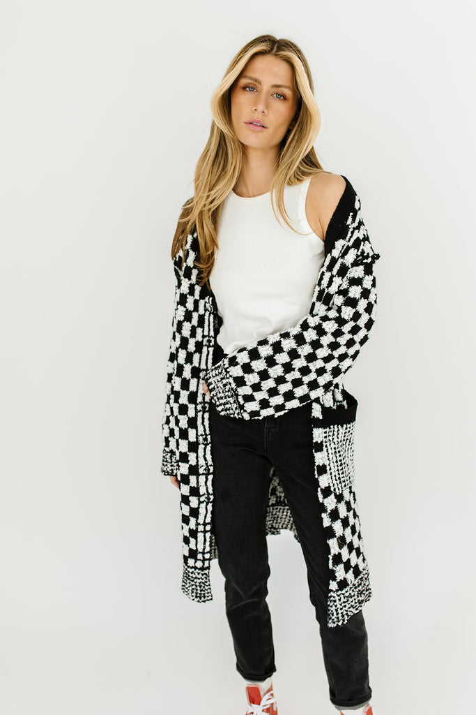 one track mind checkered cardigan