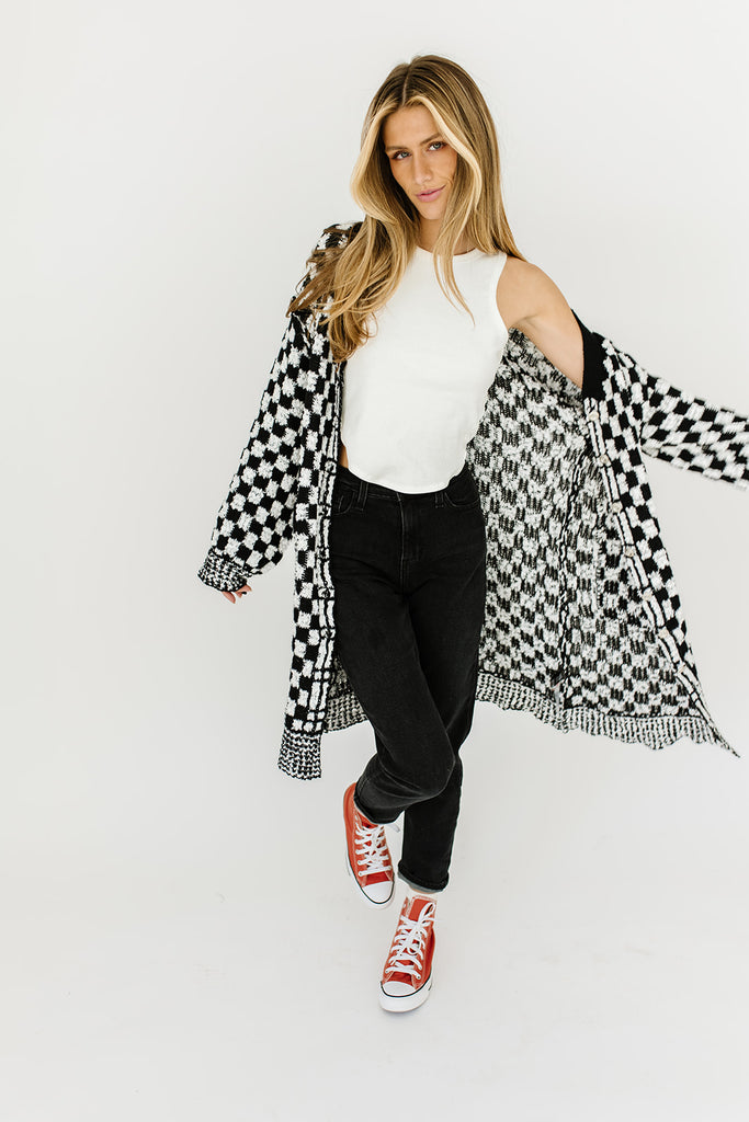 one track mind checkered cardigan
