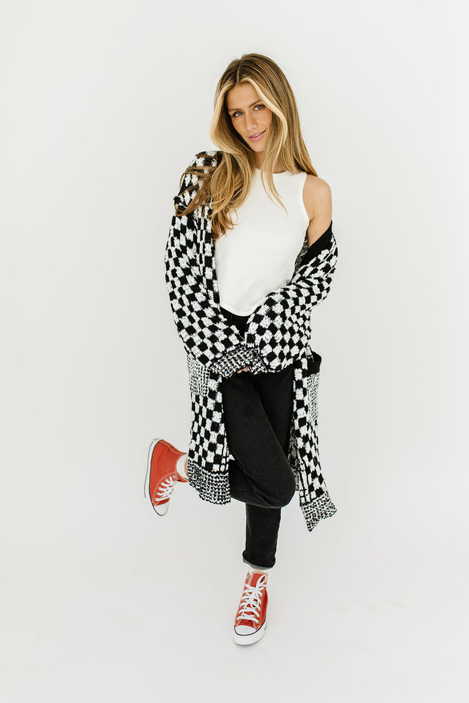 one track mind checkered cardigan