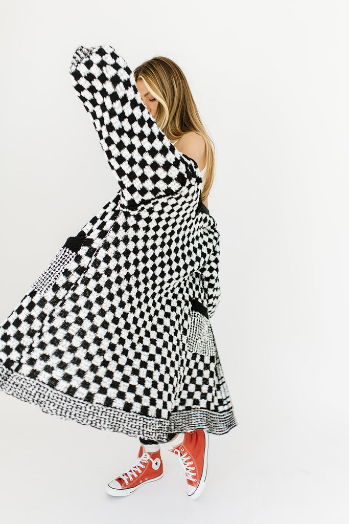 one track mind checkered cardigan