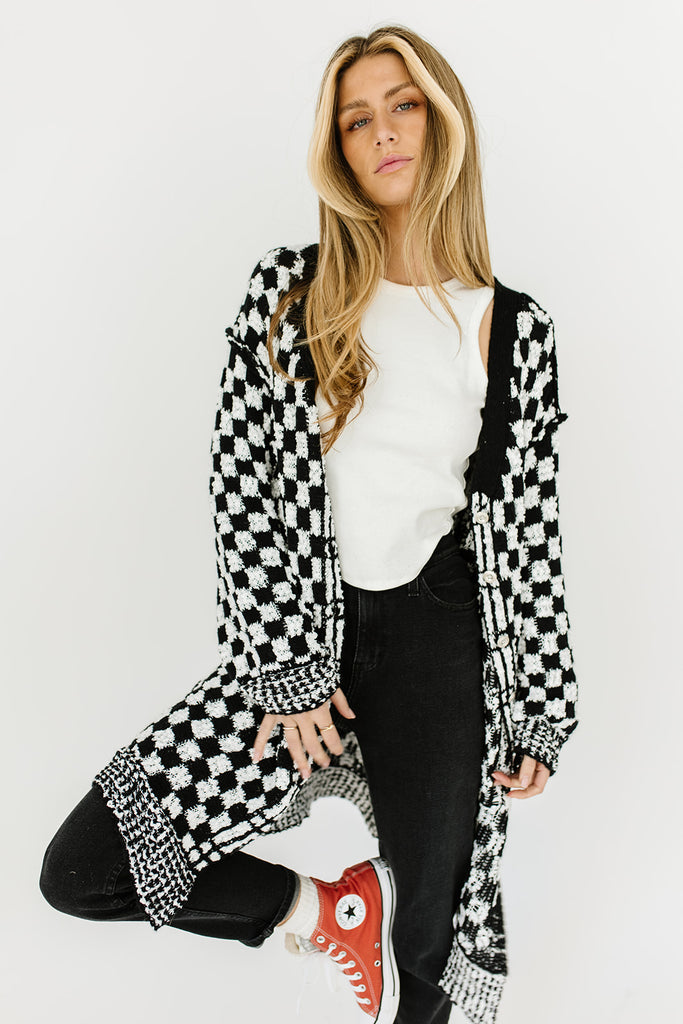 one track mind checkered cardigan