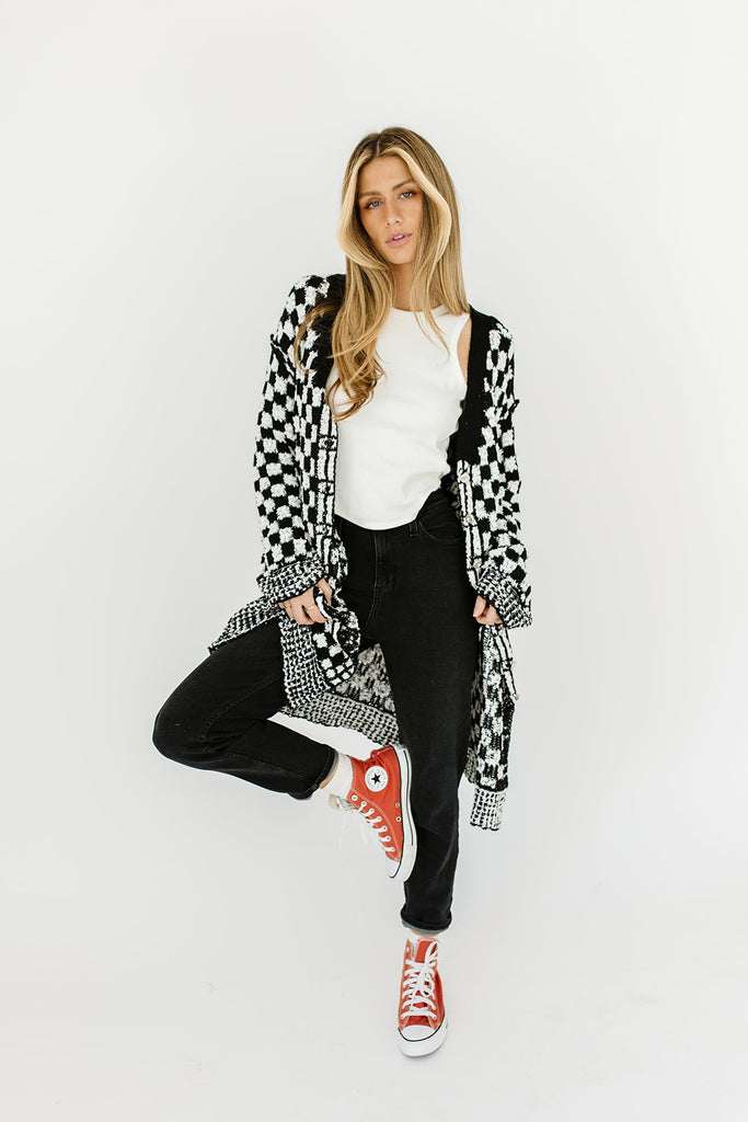 one track mind checkered cardigan
