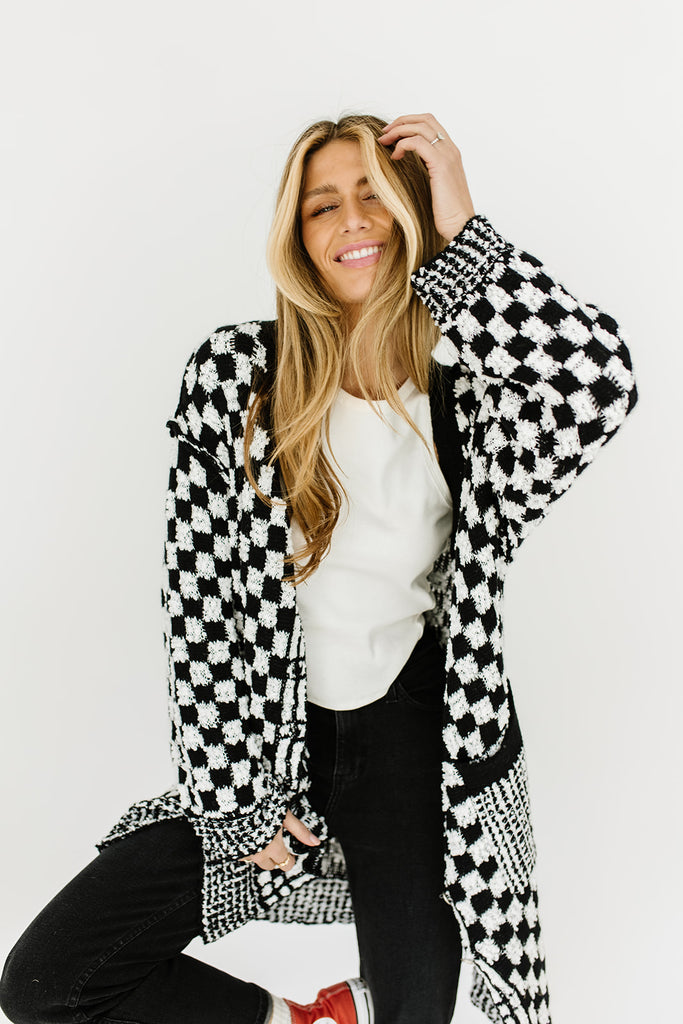 one track mind checkered cardigan