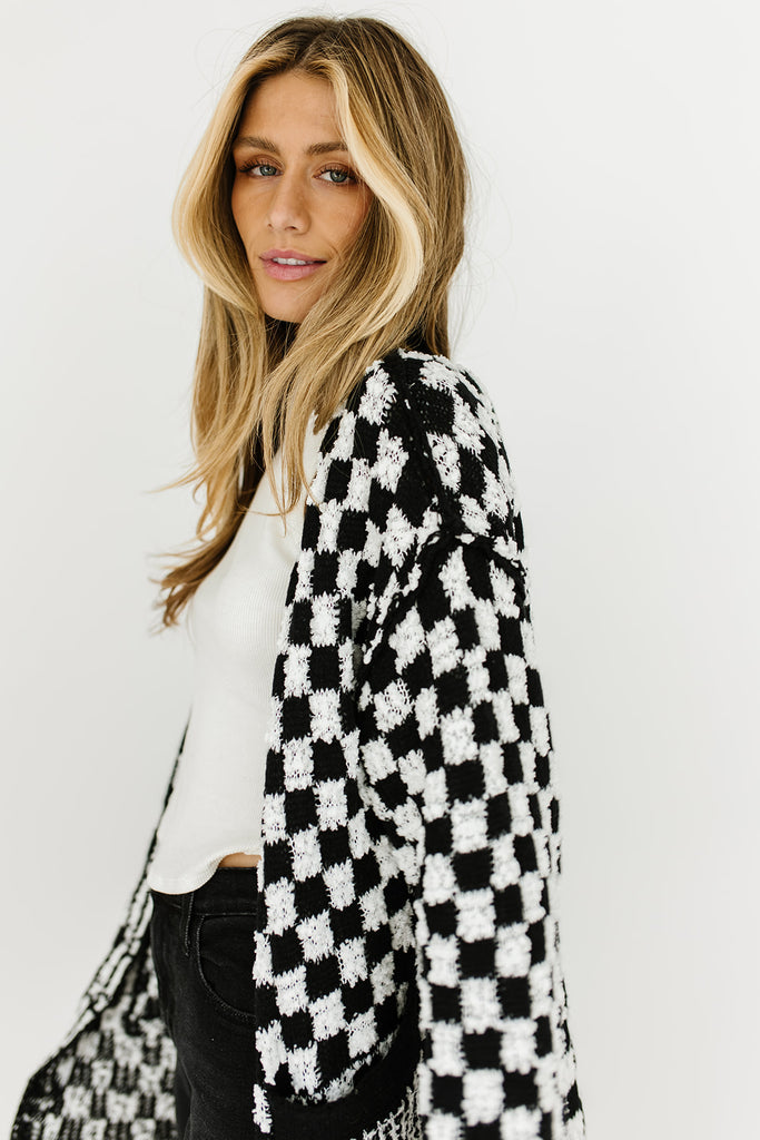 one track mind checkered cardigan