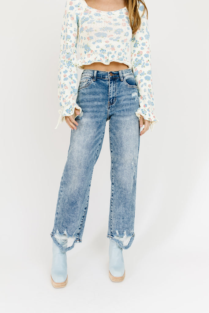 jewel wide leg distressed denim *restocked*
