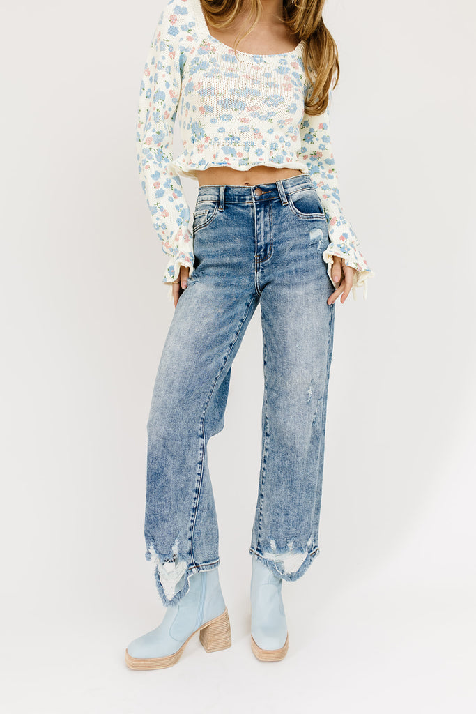 jewel wide leg distressed denim *restocked*