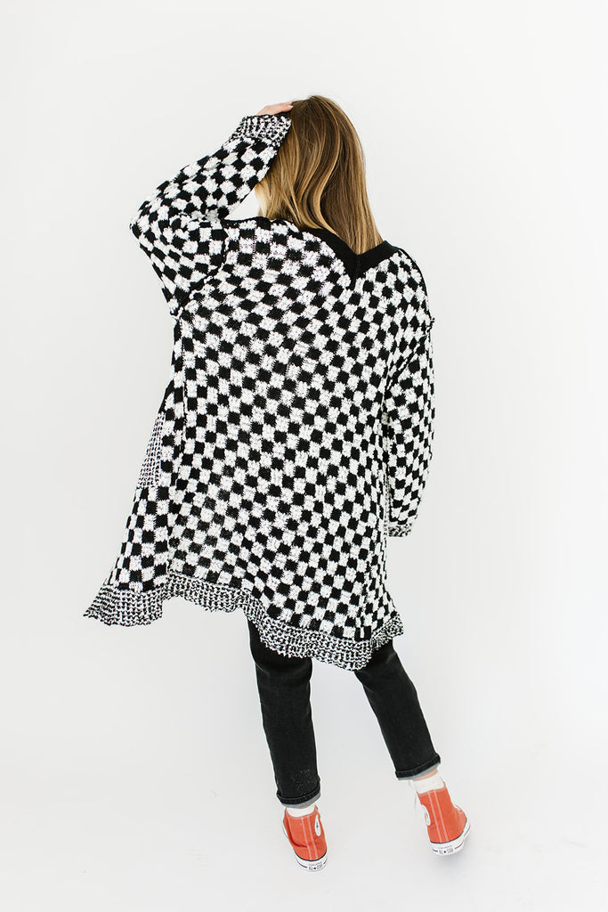 one track mind checkered cardigan