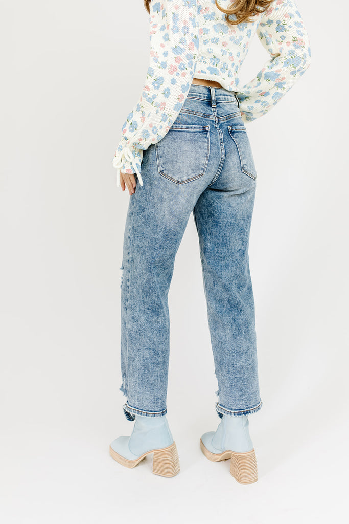 jewel wide leg distressed denim *restocked*