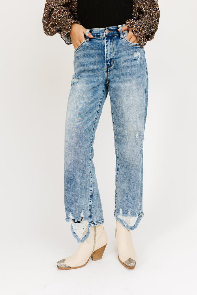 jewel wide leg distressed denim *restocked*