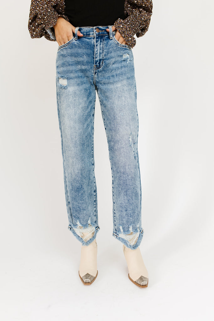 jewel wide leg distressed denim *restocked*