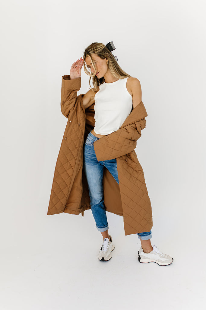 merri quilted trench coat